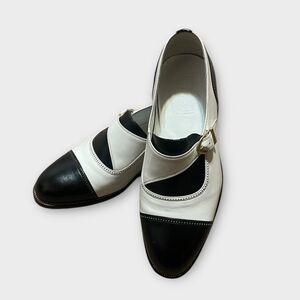 Vintage Sz 9 Custom Two-Tone Asymmetrical Buckle Men’s Dress Shoes 42 Formal